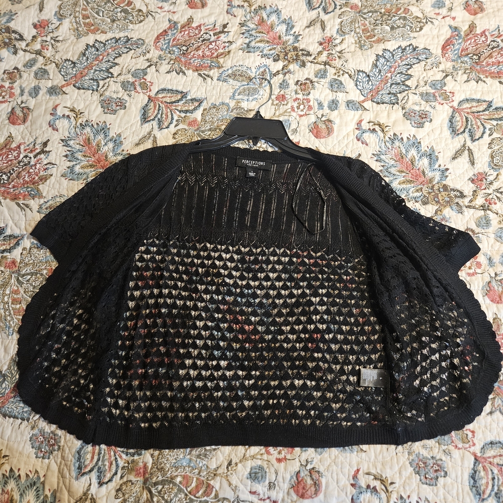 Perceptions Black Openwork Knit Cardigan